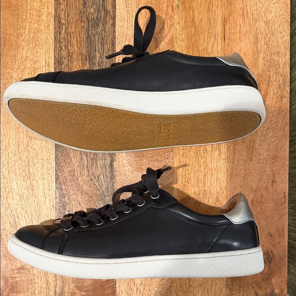 UGG Milo Black Leather Lifestyle Sneakers Size 40.5 9.5 - Picture 2 of 6